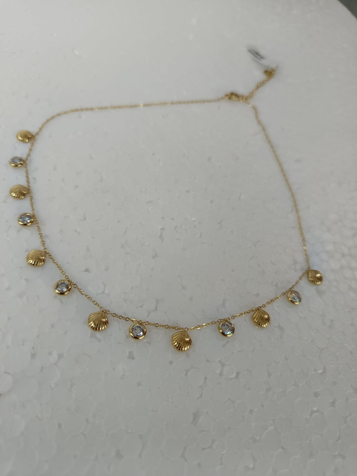 Shell & Sparkle Drop Necklace – Gold Finish | Stainless Steel