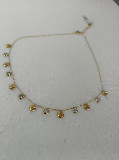Shell & Sparkle Drop Necklace – Gold Finish | Stainless Steel