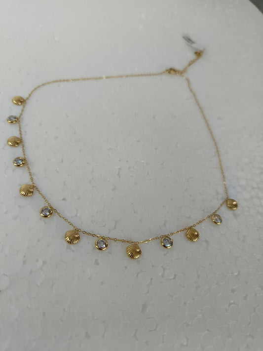 Shell & Sparkle Drop Necklace – Gold Finish | Stainless Steel
