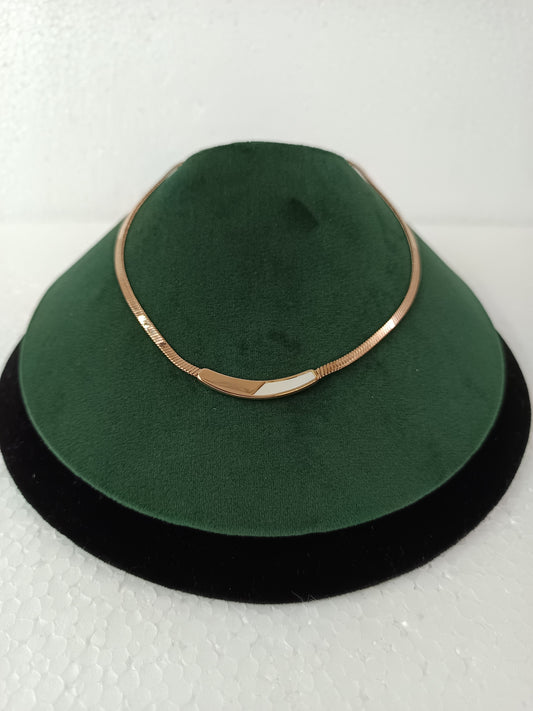 Gloss Finish Two-Tone MOP Inlay Choker | Stainless Steel Necklace