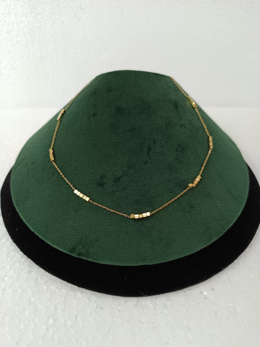 Geometric Cube Beads Gold Necklace | Minimalist Everyday Wea