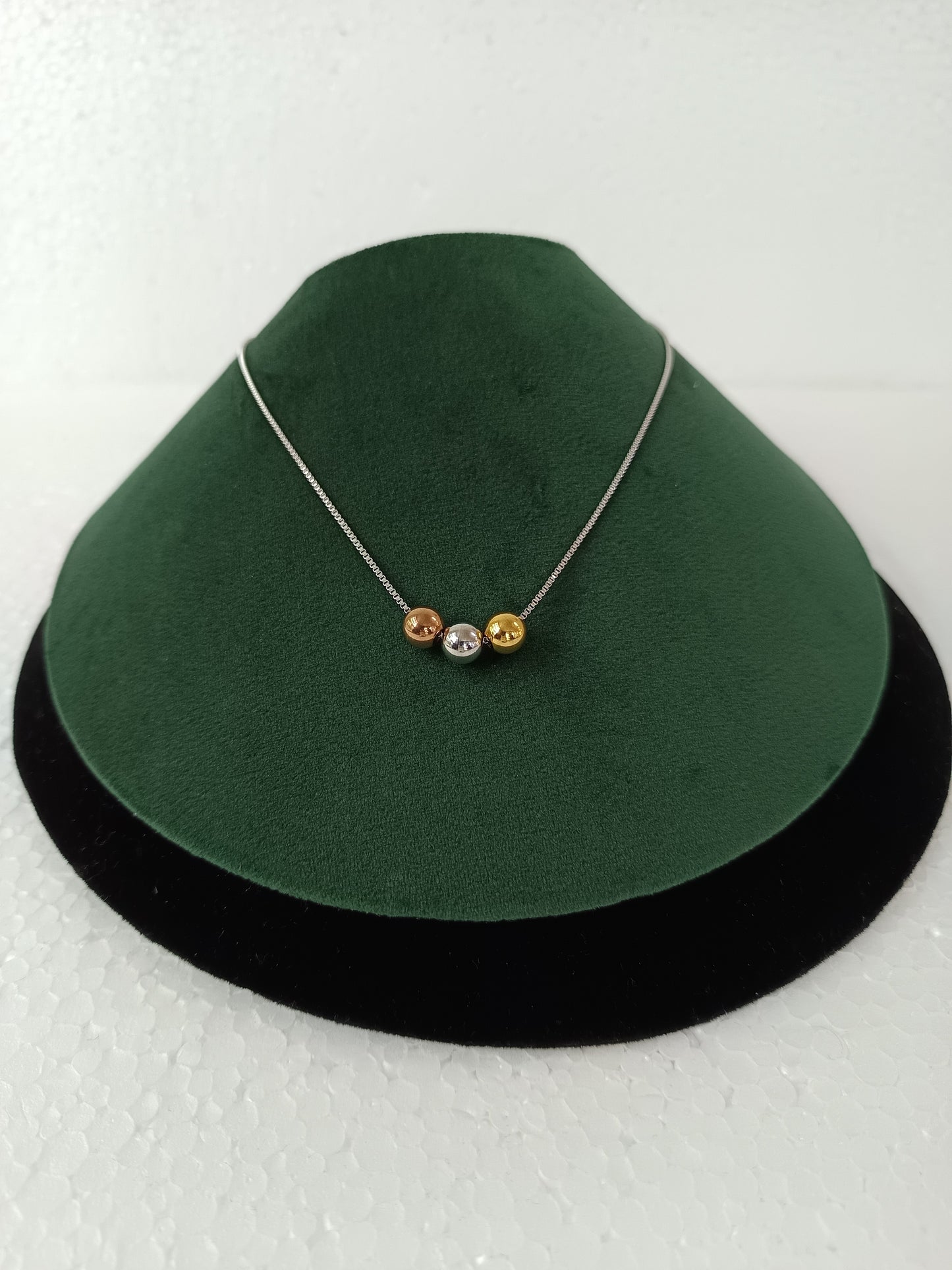 Tricolor Bead Necklace | Stainless Steel | Gold, Rose Gold & Silver Tones