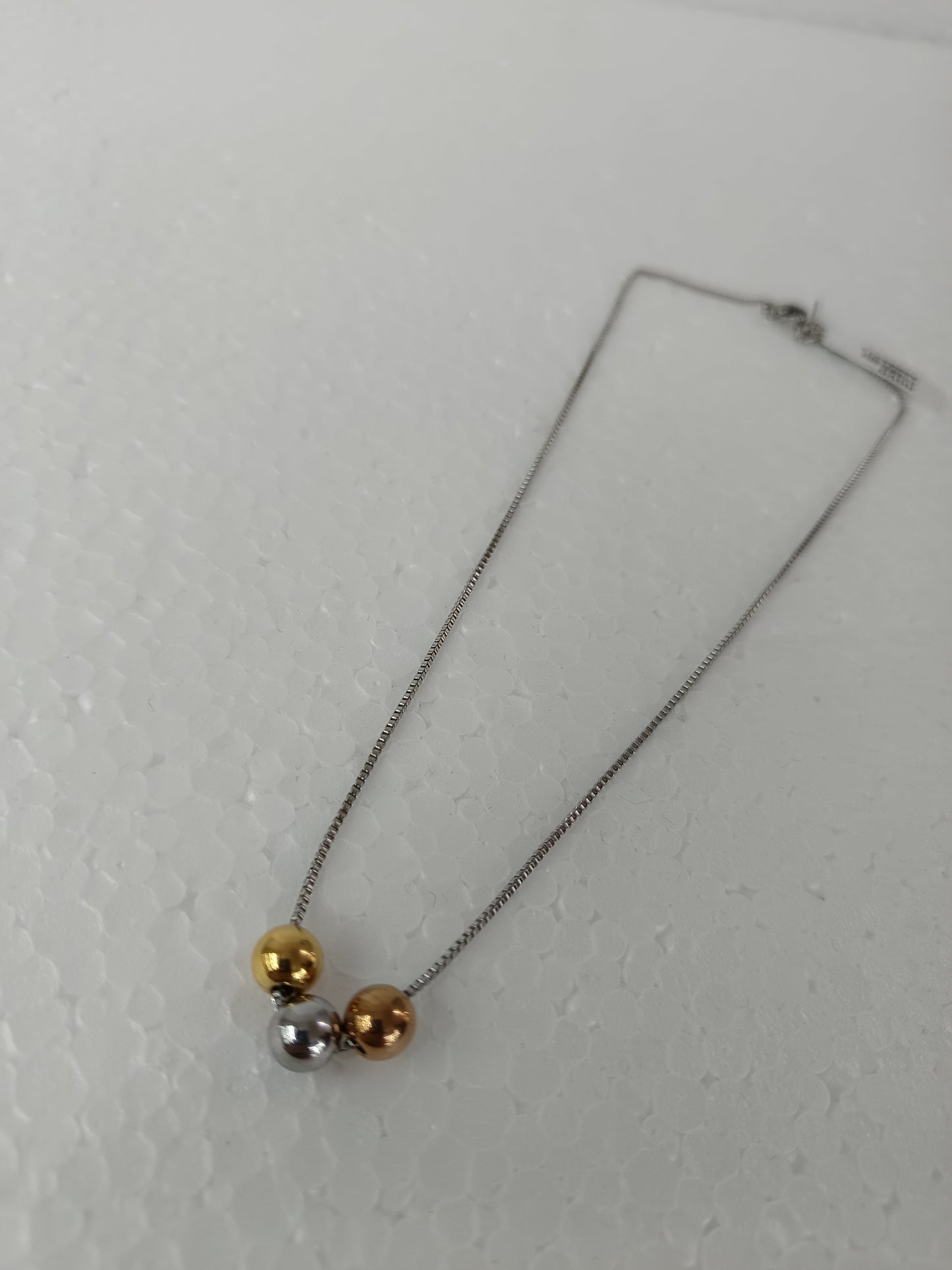 Tricolor Bead Necklace | Stainless Steel | Gold, Rose Gold & Silver Tones