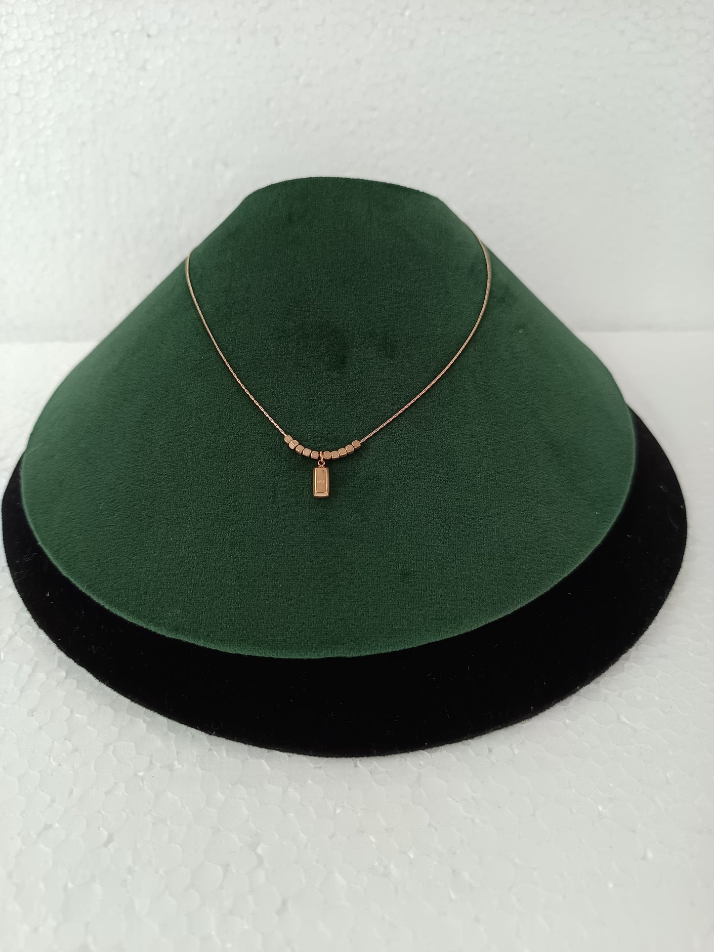 Rose Gold Brick Bead Necklace | Stainless Steel | Dainty Modern Chain