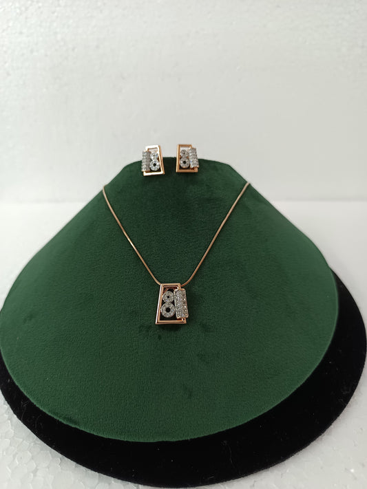 Delicate Rose Gold AD Necklace Set with Chain & Ear Tops