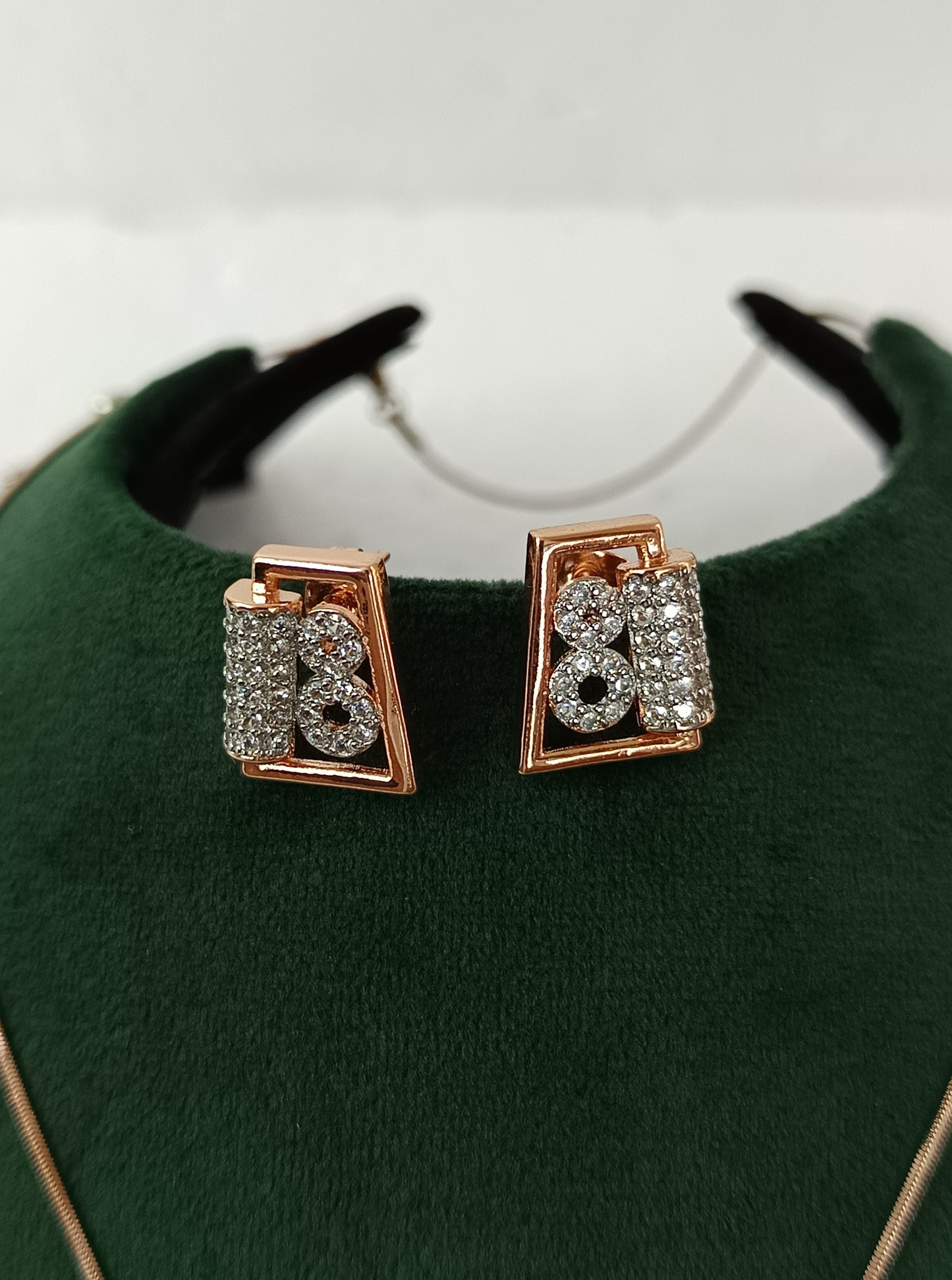 Delicate Rose Gold AD Necklace Set with Chain & Ear Tops