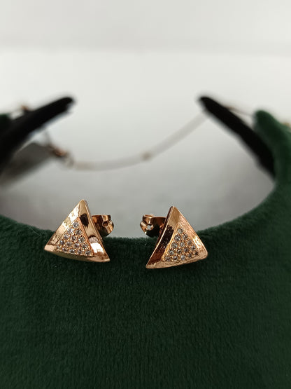 Triangle Design Rose Gold AD Necklace Set with Ear Tops