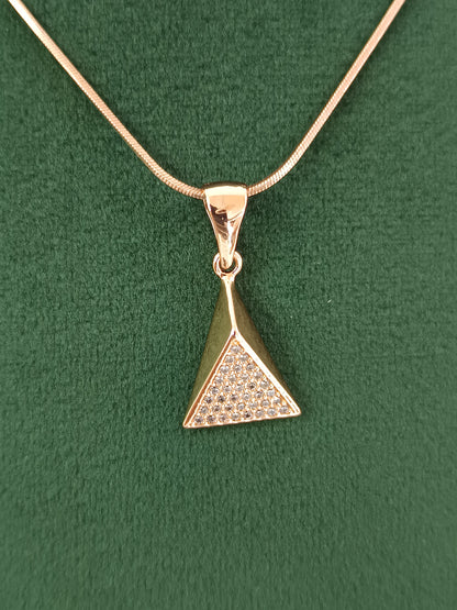 Elegant Triangle Pyramid Rose Gold AD Necklace Set with Chain & Ear Tops