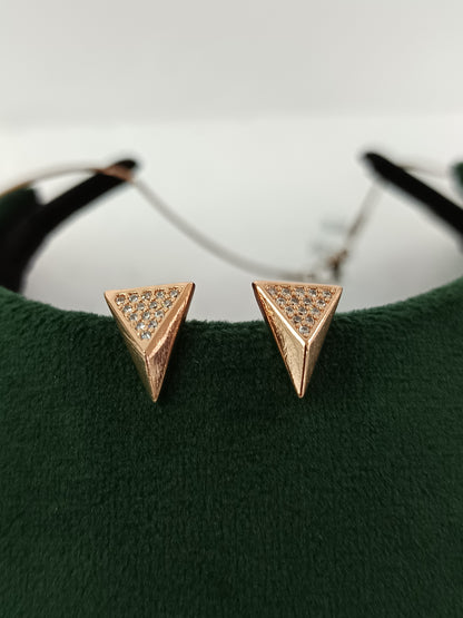 Elegant Triangle Pyramid Rose Gold AD Necklace Set with Chain & Ear Tops