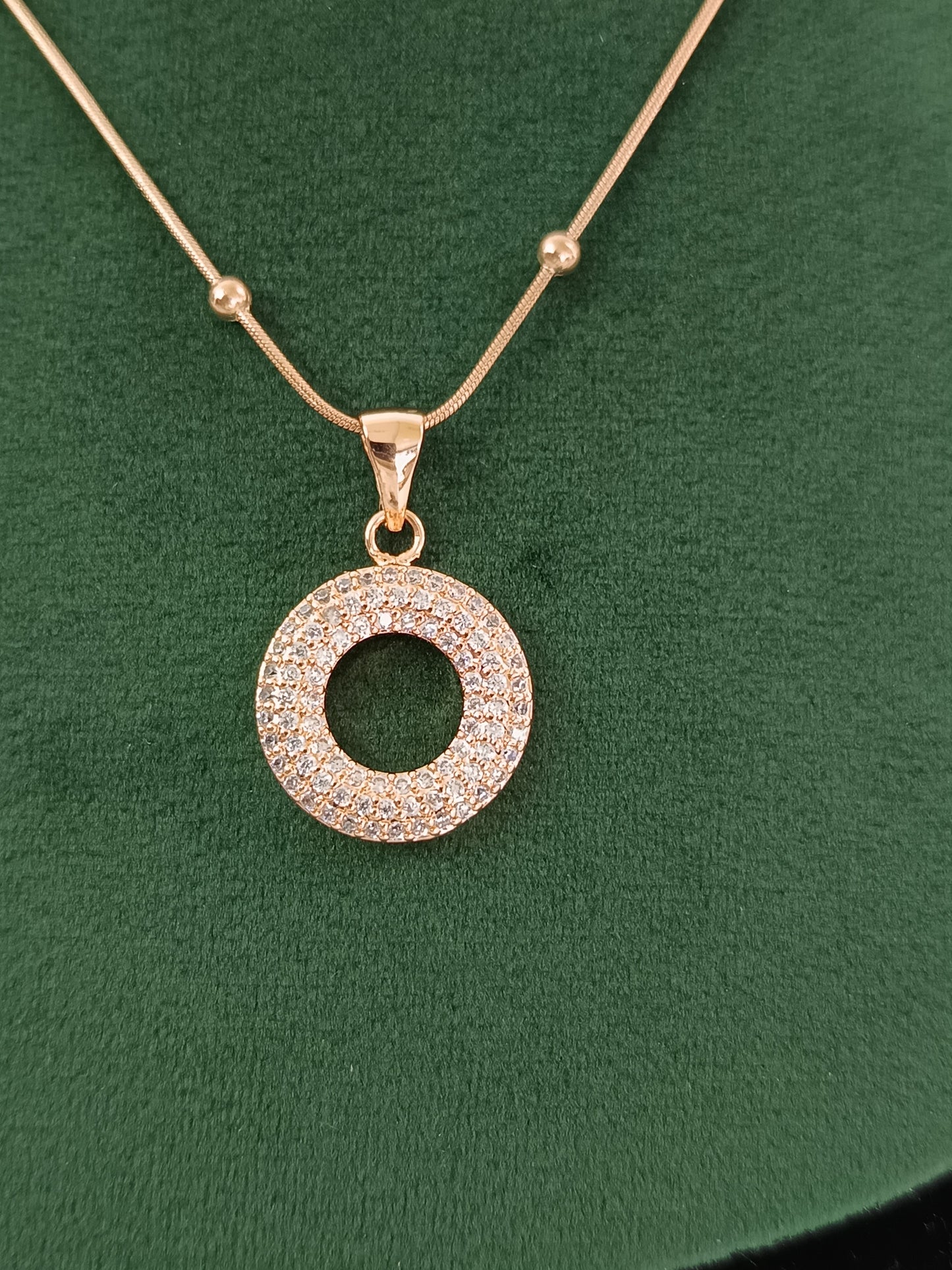 Timeless Circle Rose Gold AD Necklace Set with Chain & Ear Tops