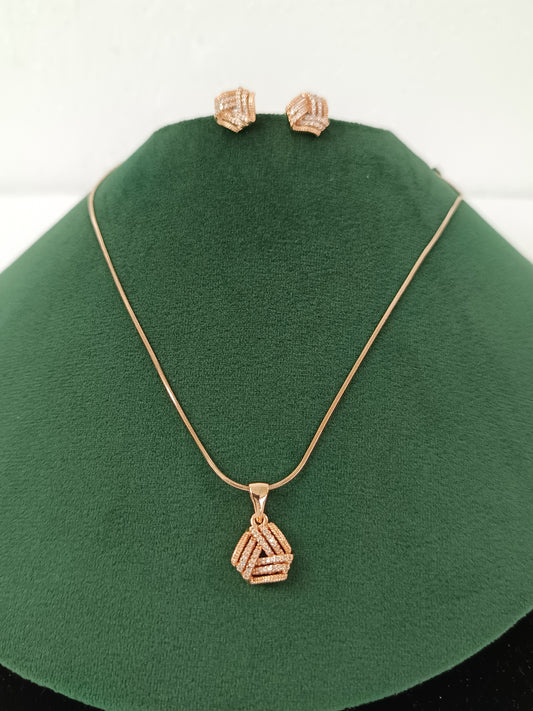"Twinkling Rose Gold Harmony: Woven Pendant Necklace Set"