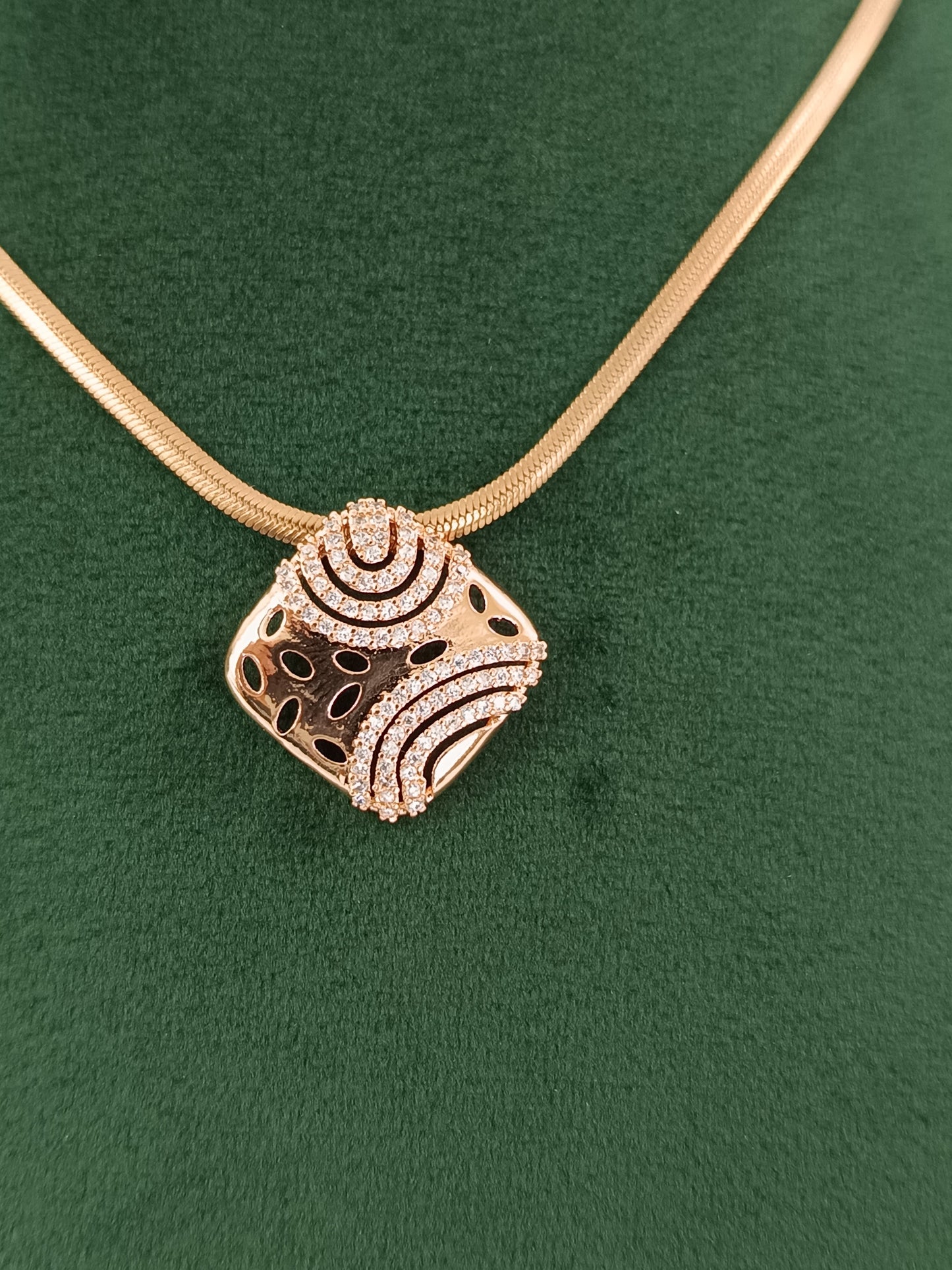 "Luminous Rose Gold Whisper: Laser-Cut American Diamond Necklace Set"