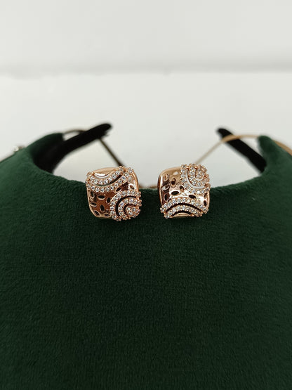 "Luminous Rose Gold Whisper: Laser-Cut American Diamond Necklace Set"