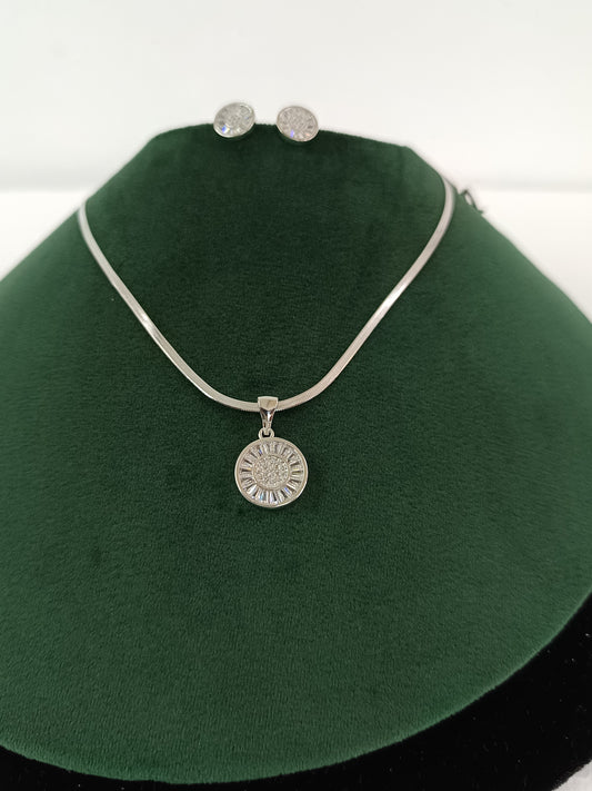 "Silver Splendor: American Diamond & Baguette Necklace Set"