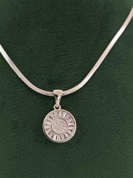 "Silver Splendor: American Diamond & Baguette Necklace Set"