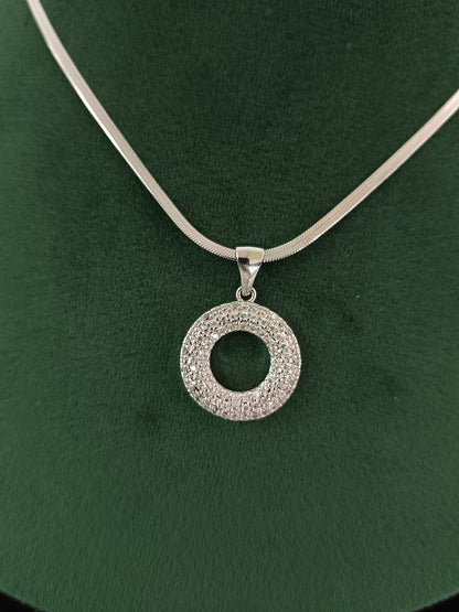 "Silver Moon Glow: American Diamond Circle Necklace Set"