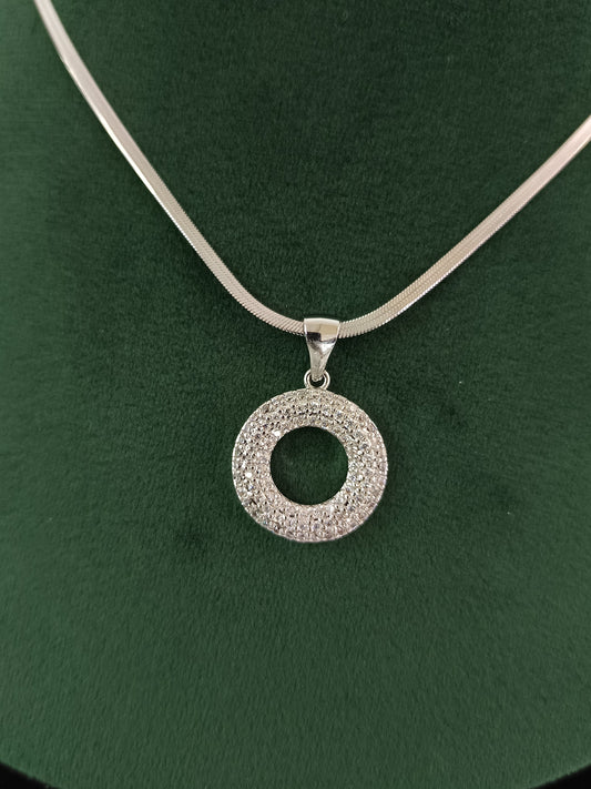 "Silver Moon Glow: American Diamond Circle Necklace Set"