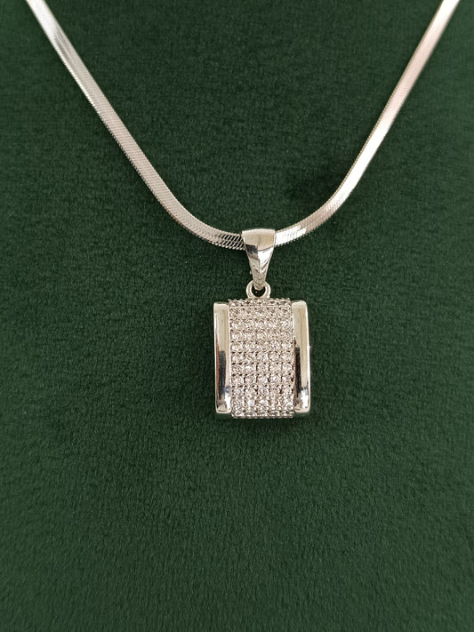 "Silver Radiance: American Diamond Square Necklace Set"