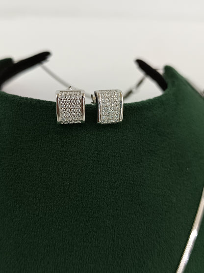 "Silver Radiance: American Diamond Square Necklace Set"