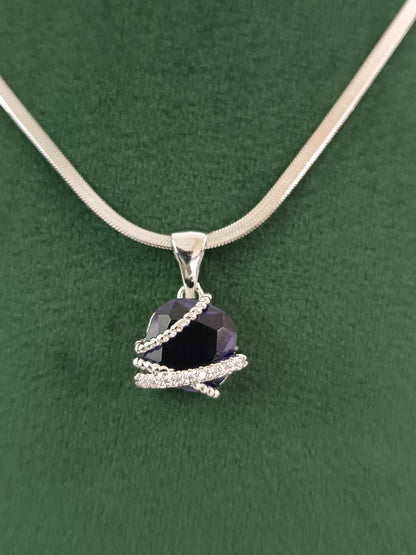 "Silver Serenity: American Blue Dazzle Diamond Pendant Set"