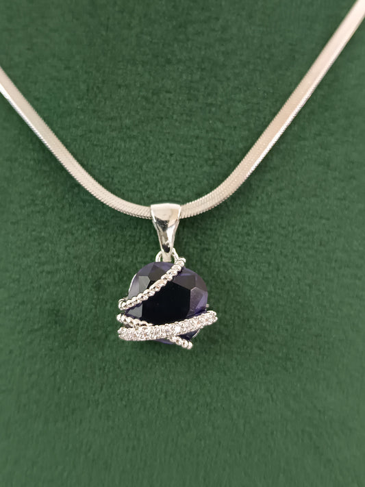 "Silver Serenity: American Blue Dazzle Diamond Pendant Set"