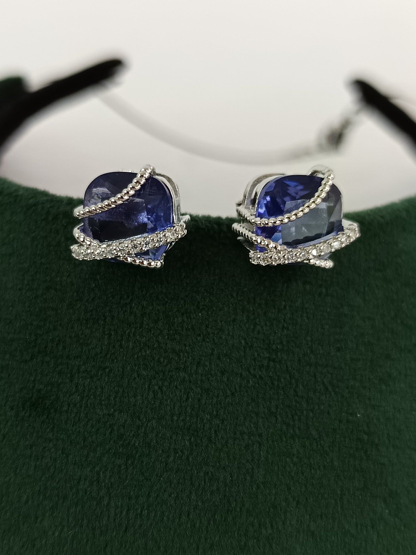 "Silver Serenity: American Blue Dazzle Diamond Pendant Set"