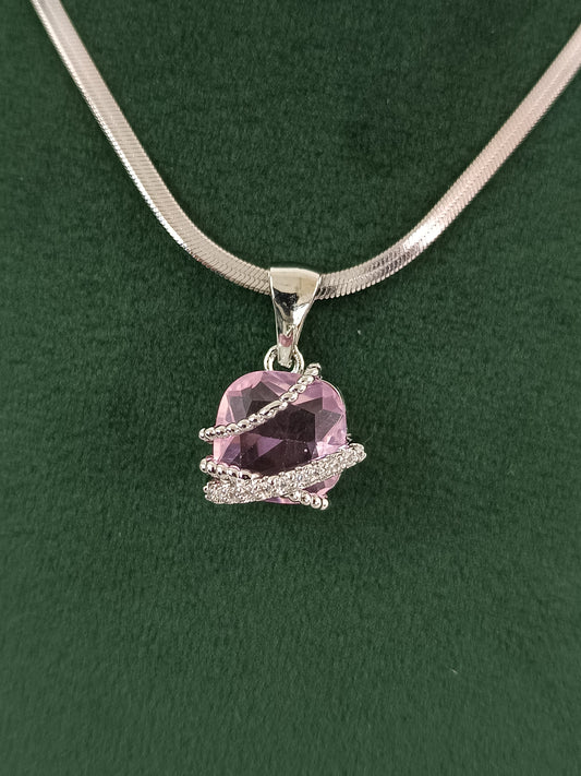 Silver Finish AD Perpal Dezzal Pendant Set with Chain & Ear Tops
