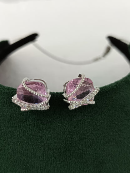 Silver Finish AD Perpal Dezzal Pendant Set with Chain & Ear Tops