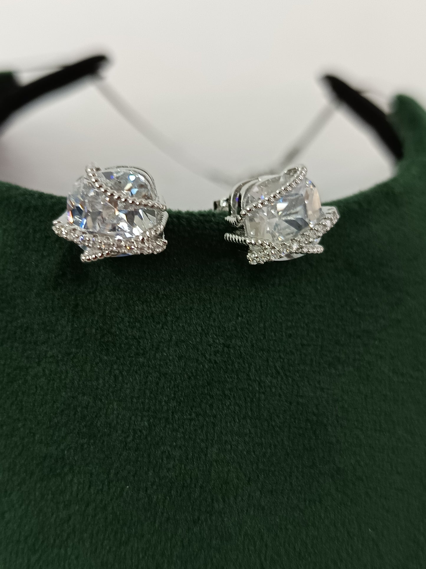 Delicate Silver Finish AD Dezzal Pendant Set with Chain & Ear Tops