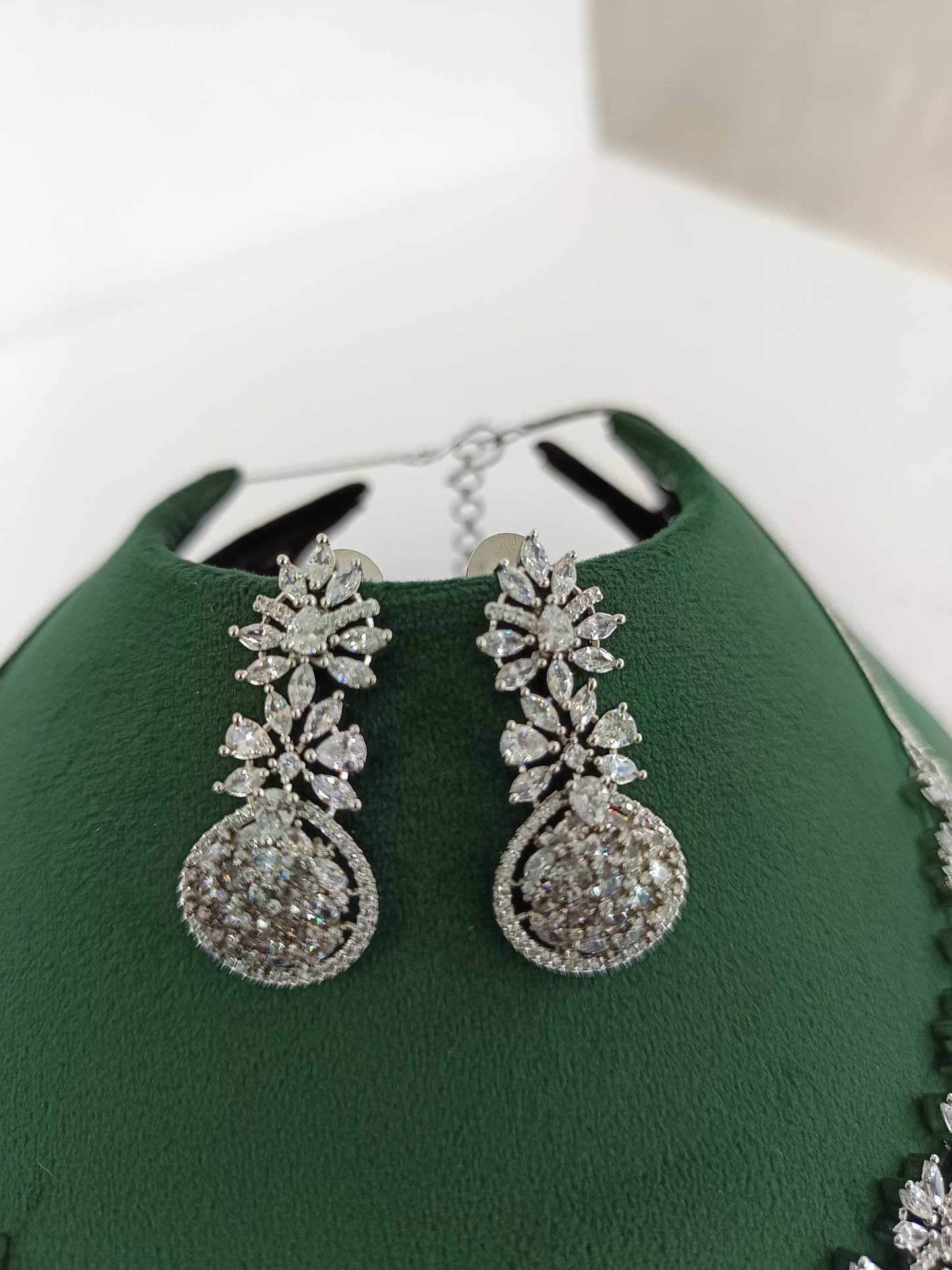 Premium Rhodium-Plated Grace & Glow Silver Finish American Diamond Necklace Set