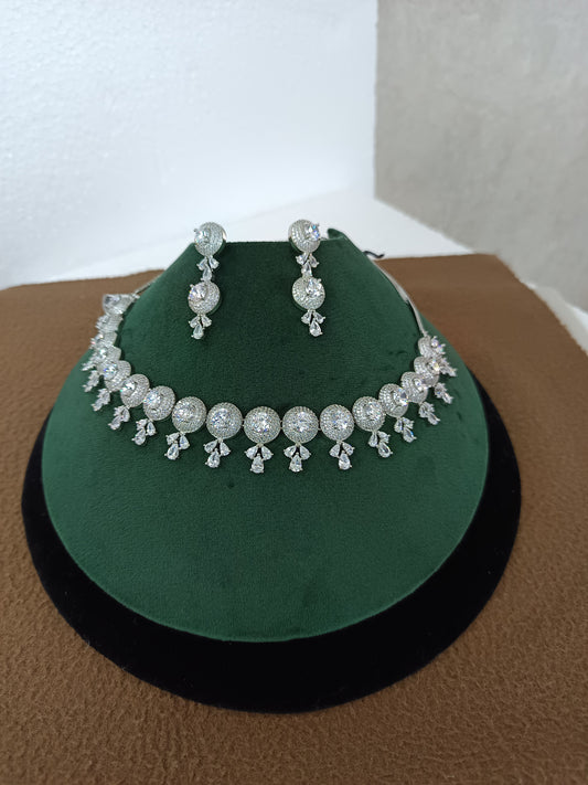 Celestial Glow – Premium Rhodium-Plated American Diamond Necklace Set