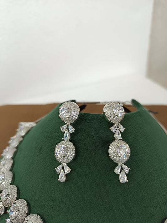 Celestial Glow – Premium Rhodium-Plated American Diamond Necklace Set