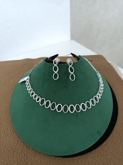 Celeste Loops – Rhodium-Plated American Diamond Necklace Set