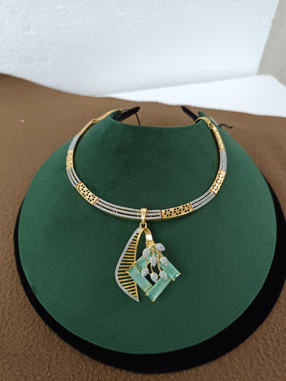 Mint Charm – Gold & Rhodium-Plated Slider Pendant Set with American Diamonds & Mint Green Accents