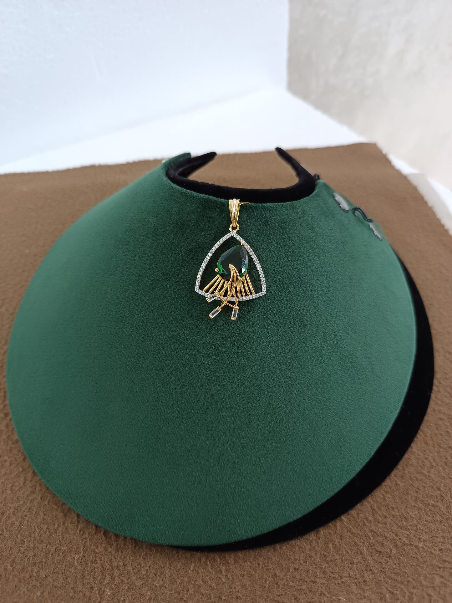 Emerald Teardrop Elegance – Gold & Rhodium Plated American Diamond Pendant Set