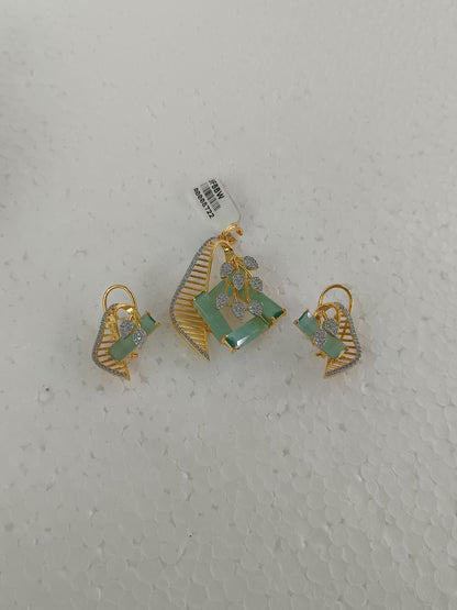 Mint Charm – Gold & Rhodium-Plated Slider Pendant Set with American Diamonds & Mint Green Accents