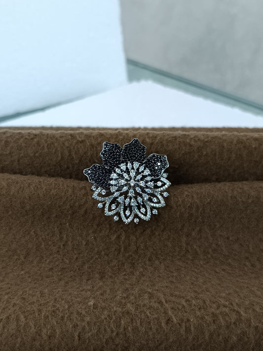Royal Bloom Adjustable Platinum-Plated Finger Ring with AD Sparkle & Color stone