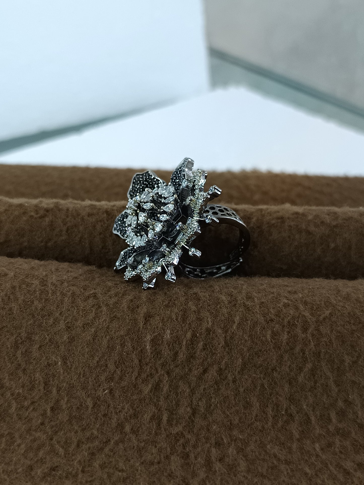 Royal Bloom Adjustable Platinum-Plated Finger Ring with AD Sparkle & Color stone