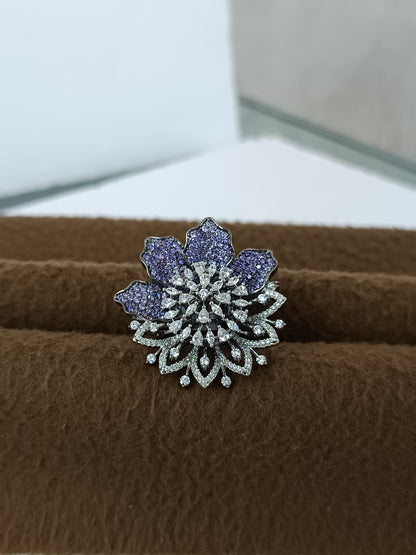 Royal Bloom Adjustable Platinum-Plated Finger Ring with AD Sparkle & Color stone