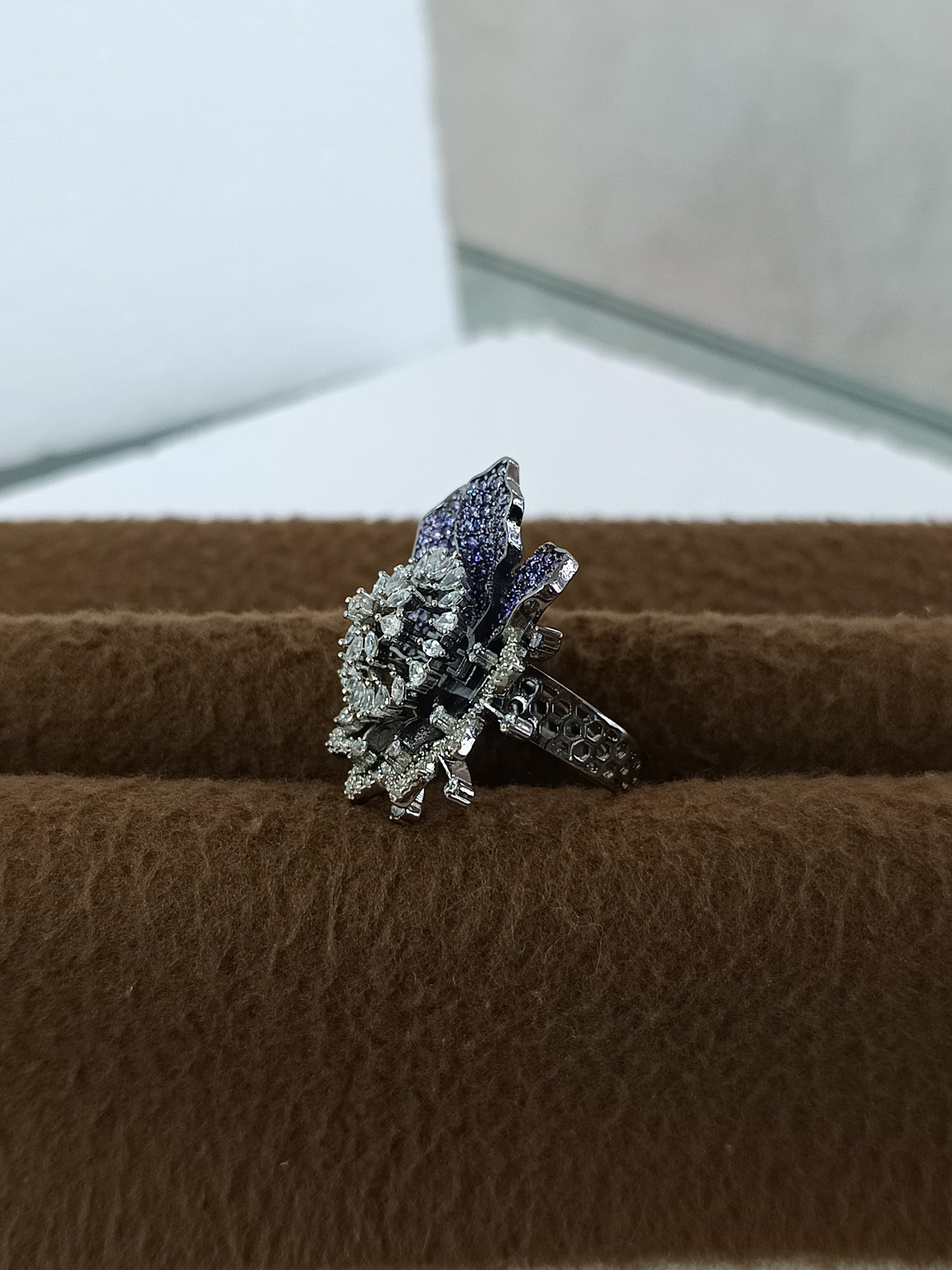 Royal Bloom Adjustable Platinum-Plated Finger Ring with AD Sparkle & Color stone