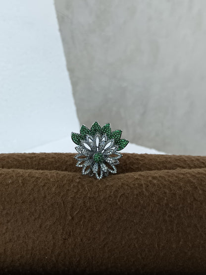 Radiant Ruby Bloom Adjustable Ring - Platinum Plated
