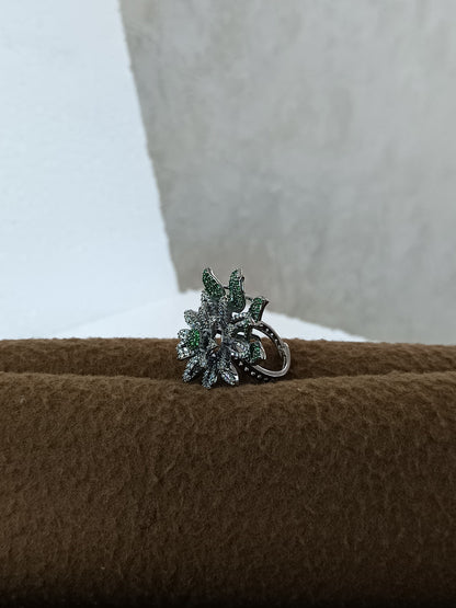 Radiant Ruby Bloom Adjustable Ring - Platinum Plated