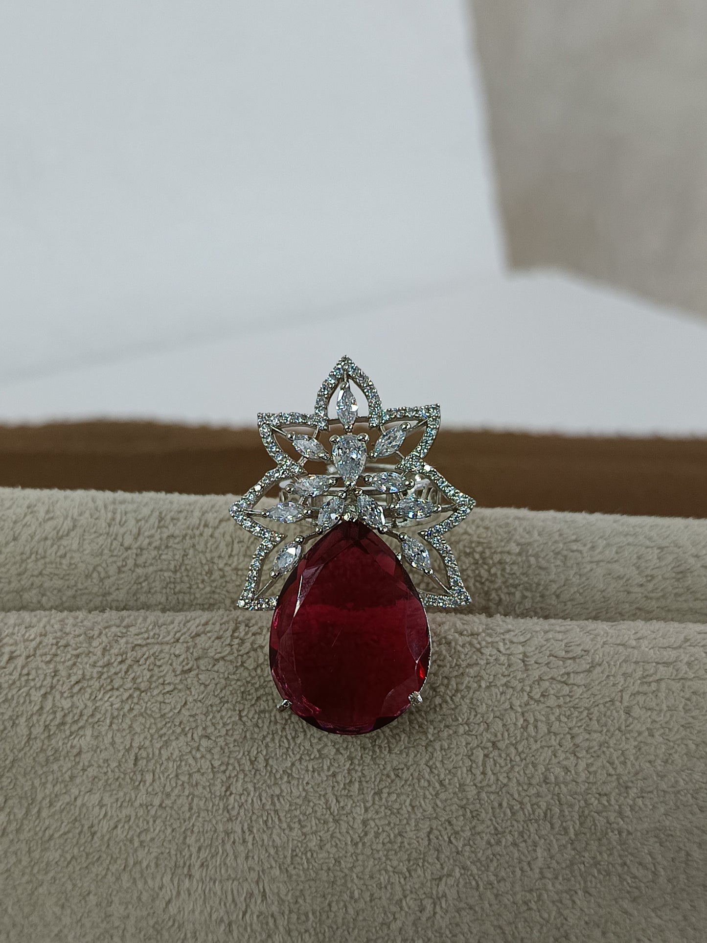 Enchanting Gemstone, AD Studded Adjustable Ring - Platinum Plated