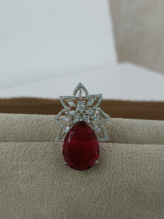 Enchanting Gemstone, AD Studded Adjustable Ring - Platinum Plated