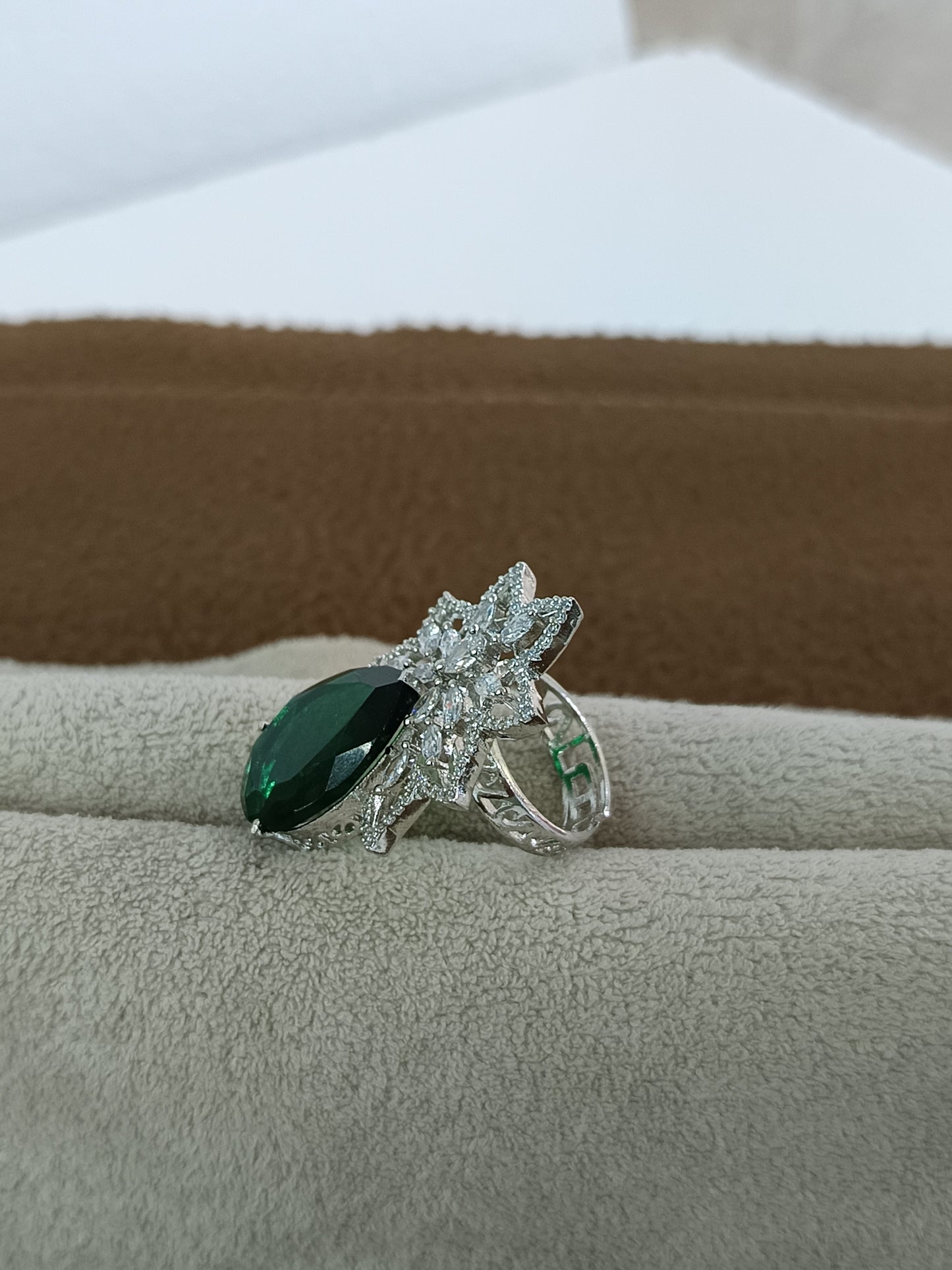 Enchanting Gemstone, AD Studded Adjustable Ring - Platinum Plated