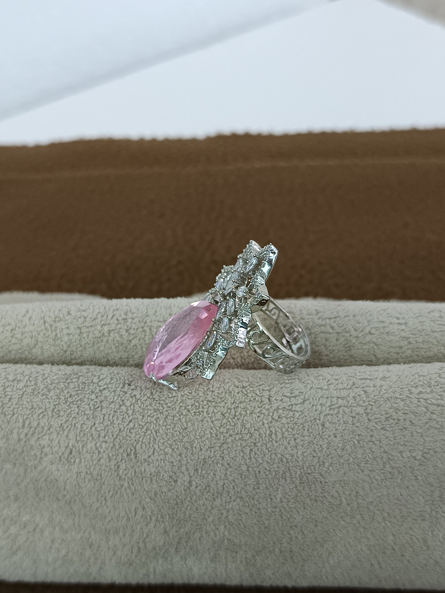 Enchanting Gemstone, AD Studded Adjustable Ring - Platinum Plated