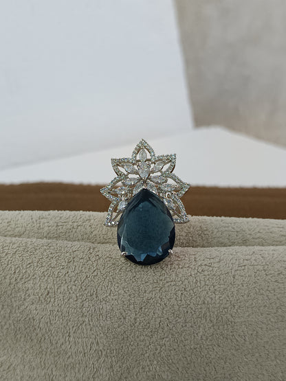 Enchanting Gemstone, AD Studded Adjustable Ring - Platinum Plated