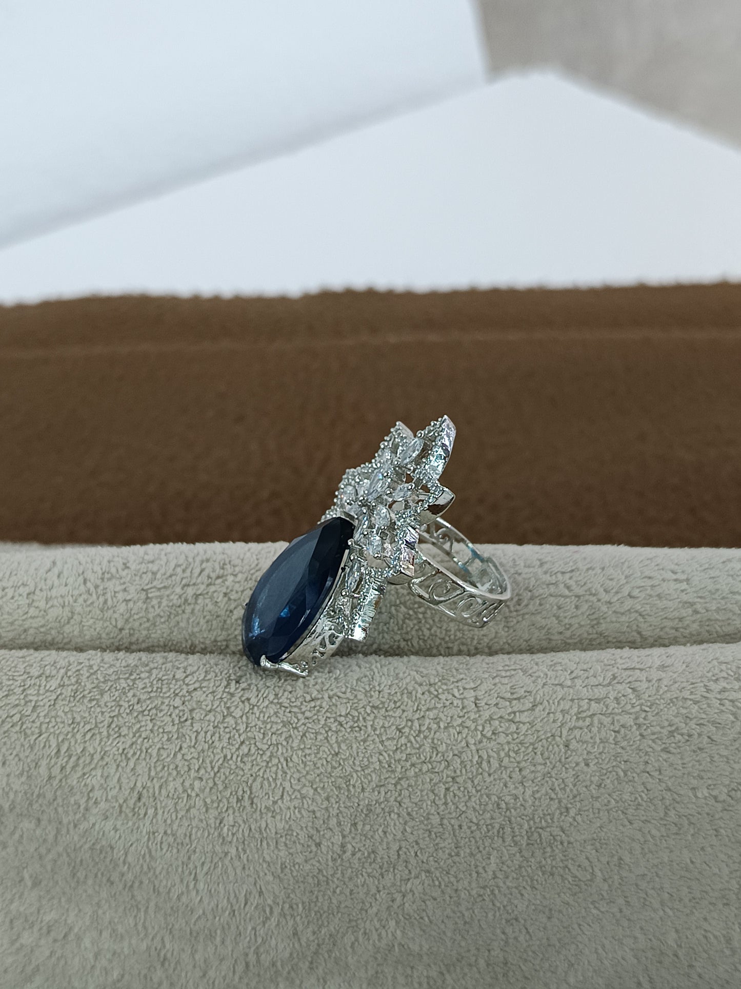 Enchanting Gemstone, AD Studded Adjustable Ring - Platinum Plated