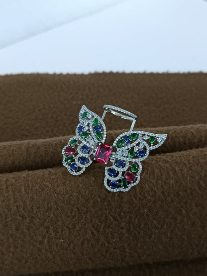 "Wings of Elegance" – Adjustable Flying Butterfly Ring with Multicolor AD Sparkle