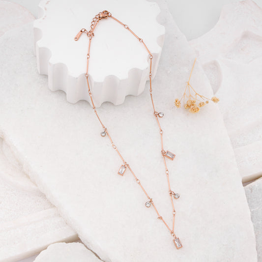 rose gold plated hanging diamond necklace